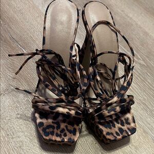 SHEIN Leopard Print Strappy Heels